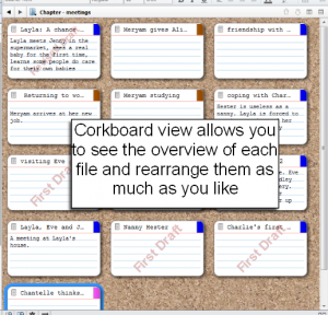 Scrivener corkboard view