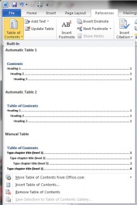 table of contents